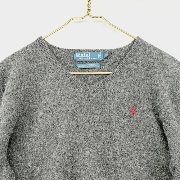 Polo by Ralph Lauren Gray & Black Long Sleeves V-Neck Pullover Sweaters 3526 - Picture 2 of 7